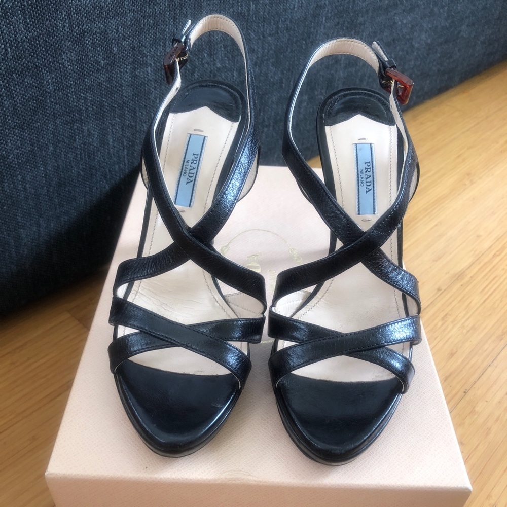 Prada Calzature Donna Black cross strappy sandals